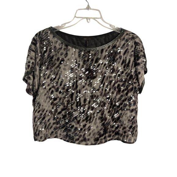 BCBGMAXAZRIA BLACK COMBO CHIFFON SEQUIN TOP Blouse SIZE Medium EUC - Picture 2 of 7